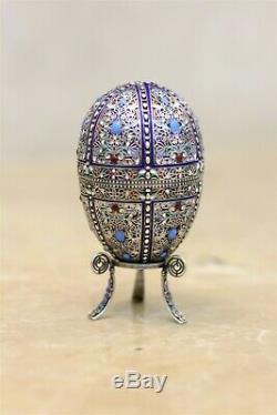 Fabrege Antique Russian Imperial Silver 84 Cloisonne Enamel Easter Egg