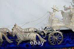 Filigri 925 Solid Silver Imperial Carriage Horses Coach Statue Sterling Russian