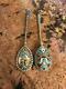 Fine Antique 2 Russian Imperial 84 Mark Enamel Silver Spoons Old Very Good Used