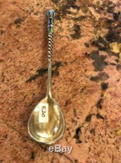 Fine Antique 2 Russian Imperial 84 Mark Enamel Silver Spoons Old Very Good Used