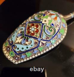 Fine Imperial Russian Silver Gilt Enamel Tea Caddy Spoon by Khlebnikov