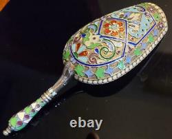 Fine Imperial Russian Silver Gilt Enamel Tea Caddy Spoon by Khlebnikov