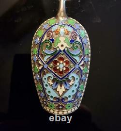 Fine Imperial Russian Silver Gilt Enamel Tea Caddy Spoon by Khlebnikov