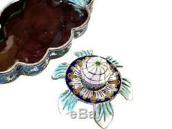 Gorgeous Antique Imperial Russian 84 Silver & Cloisonné Enamel Tray & Egg Flower