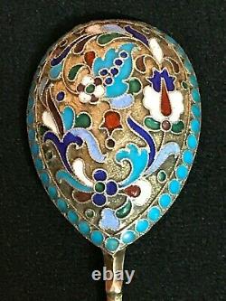 Great Spoon Cloisonne Enamel Silver 84 Dmitriy Nikolaev Russian Imperial Antique