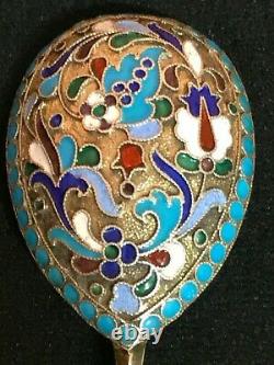 Great Spoon Cloisonne Enamel Silver 84 Dmitriy Nikolaev Russian Imperial Antique