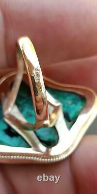 Huge Antique Imperial Russian ROSE Gold 56 14K Jewelry Ring Stone Malachite 18gr