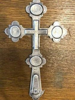 Huge Antique Imperial Russian Sterling Silver 84 Christian Cross Stamped 280 gr