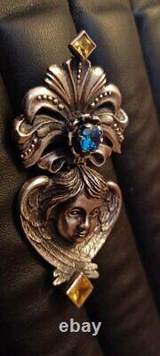 Huge Antique Imperial Russian Sterling Silver 84 Pin Brooch Topaz Citrine Women