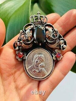 Huge Antique Russian Imperial Sterling Silver 84 Women Jewelry Pendant Icon 30gr