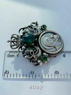 Huge Antique Russian Imperial Sterling Silver 84 Women Jewelry Pendant Icon 32gr
