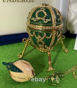 Imperial Faberge Rosebud Egg (Green) with Rosebud & Pendant In Box with COA