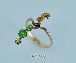 Imperial Russian 14K Green Demantoid Garnet Ring Moscow Art Nouveau Antique 56