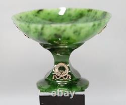 Imperial Russian 1913 WWI Jade Nephrite Silver Compote Bowl Nicholas II Monogram