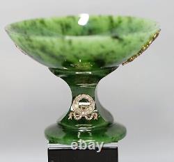 Imperial Russian 1913 WWI Jade Nephrite Silver Compote Bowl Nicholas II Monogram