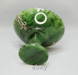 Imperial Russian 1913 WWI Jade Nephrite Silver Compote Bowl Nicholas II Monogram