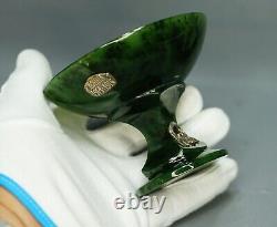 Imperial Russian 1913 WWI Jade Nephrite Silver Compote Bowl Nicholas II Monogram