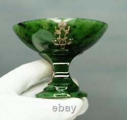 Imperial Russian 1913 WWI Jade Nephrite Silver Compote Bowl Nicholas II Monogram