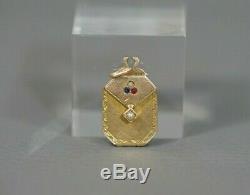 Imperial Russian 56 Gold Locket Pendant Ruby Pearl Sapphire Photo witht Box