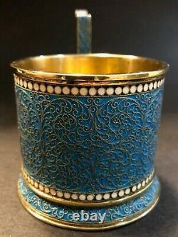 Imperial Russian 84 Gilded Silver Enamel Glass Holder (Klingert)