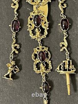 Imperial Russian 84 Gilded Silver, Garnets, Pearls and Sapphire Chatelaine/Fob