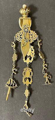 Imperial Russian 84 Gilded Silver, Garnets, Pearls and Sapphire Chatelaine/Fob