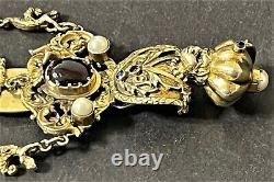 Imperial Russian 84 Gilded Silver, Garnets, Pearls and Sapphire Chatelaine/Fob