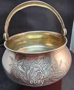 Imperial Russian 84 Silver Sugar Basket Engraved w Handle Moscow C. 1895 AA B. C