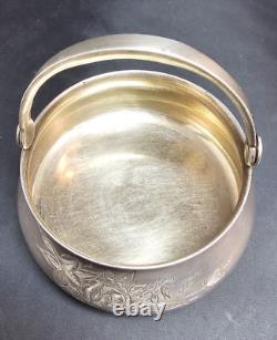 Imperial Russian 84 Silver Sugar Basket Engraved w Handle Moscow C. 1895 AA B. C