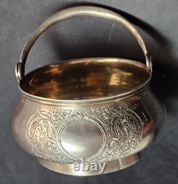 Imperial Russian 84 Silver Sugar Basket Engraved w Handle Moscow C. 1895 AA B. C