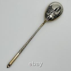 Imperial Russian 84 Zolotniki Silver Gilded Niello Spoon. C. 1908 Kokoshnik Mark