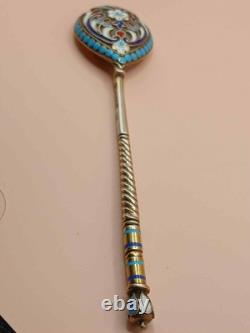 Imperial Russian 84 silver enamel spoon 1895 Nikolai Alekseev