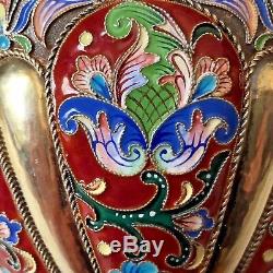 Imperial Russian 88 Silver Gilt Cloisonné Enamel Open Bowl By Grigoriy Sbignev