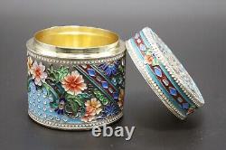 Imperial Russian Antique Gilt Silver Cloisonne Enamel Tea Caddy Hard to Find