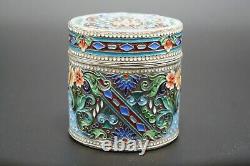 Imperial Russian Antique Gilt Silver Cloisonne Enamel Tea Caddy Hard to Find