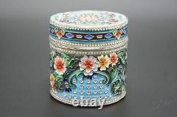 Imperial Russian Antique Gilt Silver Cloisonne Enamel Tea Caddy Hard to Find