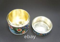 Imperial Russian Antique Gilt Silver Cloisonne Enamel Tea Caddy Hard to Find