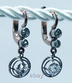 Imperial Russian Antique Old European Diamond Earrings Platinum 56 Zolotniks 14K