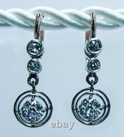 Imperial Russian Antique Old European Diamond Earrings Platinum 56 Zolotniks 14K