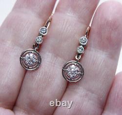 Imperial Russian Antique Old European Diamond Earrings Platinum 56 Zolotniks 14K