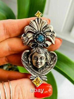 Imperial Russian Antique Sterling Silver 84 Womens Pin Brooch Pendant Cherub 29g