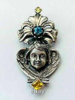 Imperial Russian Antique Sterling Silver 84 Womens Pin Brooch Pendant Cherub 29g