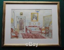 Imperial Russian Aristocratic Interior Antique Watercolour 1910