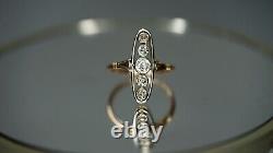 Imperial Russian Art Deco Marquis Ring Diamonds 1.10 ctw. Gold 14 k Box