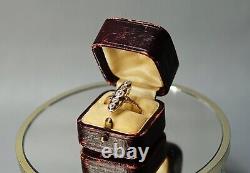 Imperial Russian Art Deco Marquis Ring Diamonds 1.10 ctw. Gold 14 k Box