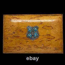 Imperial Russian Cigar Box from Karelian Birch with Silver Enamel Onlay 1881 y