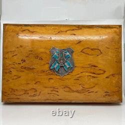 Imperial Russian Cigar Box from Karelian Birch with Silver Enamel Onlay 1881 y