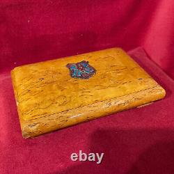 Imperial Russian Cigar Box from Karelian Birch with Silver Enamel Onlay 1881 y