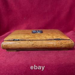 Imperial Russian Cigar Box from Karelian Birch with Silver Enamel Onlay 1881 y