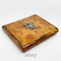 Imperial Russian Cigarette Case from Karelian Birch with Silver Eagle